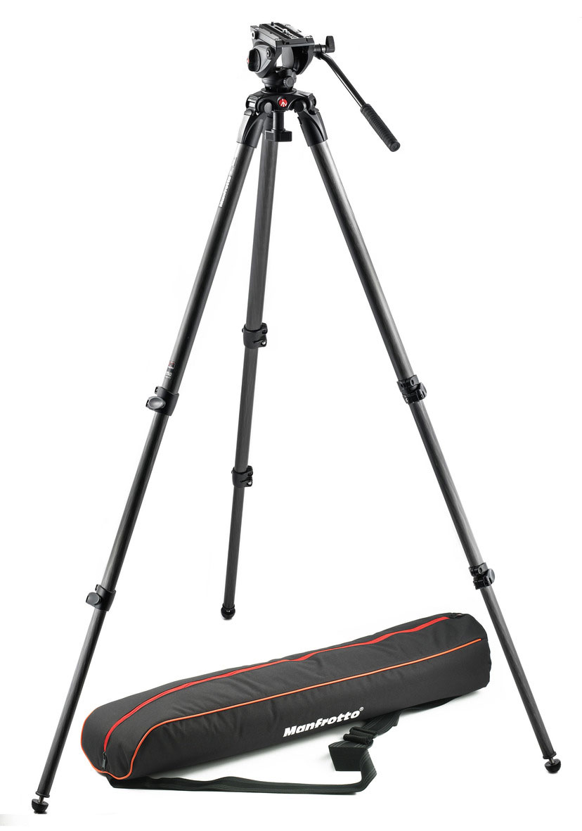 Lightweight Fluid Video Tripod System with Carbon Fiber Legs