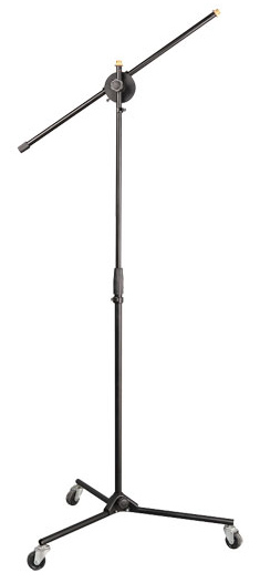 Rolling Tripod Base Microphone Stand with Clip in White