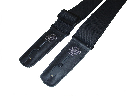 2" Black Cotton Guitar Strap with Black Locking Ends
