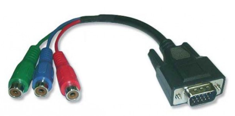 15-pin HD (Male) to 3 RCA (Female) Breakout Cable, 1' in Length