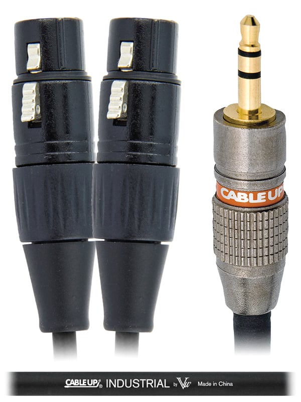15 ft 1/8" TRS Male to Dual XLR Female Y-Cable with Black Jacket