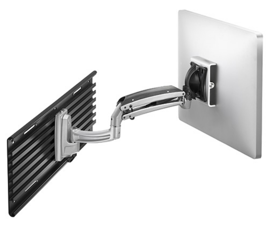 Kontour™ Single Monitor Dynamic Slat Wall Arm Mount with OFBLU Interface Bracket in Silver