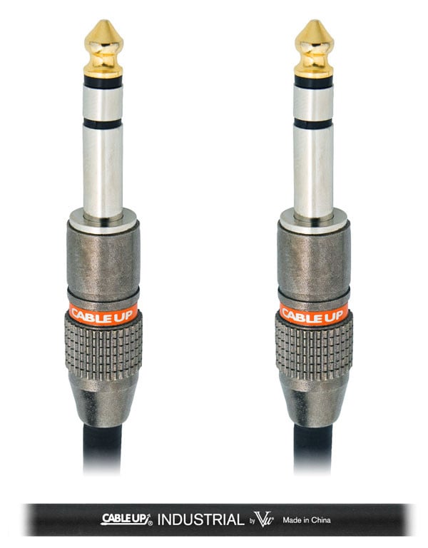 10 ft 1/4" TRS Male to 1/4" TRS Male Balanced Cable with Black Jacket