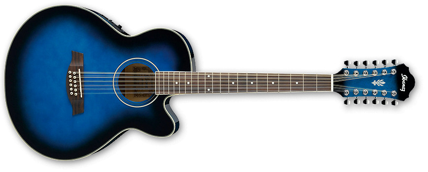Transparent Blue Sunburst High Gloss AEL Series Cutaway 12-String Electric/Acoustic Guitar with SPT Preamp