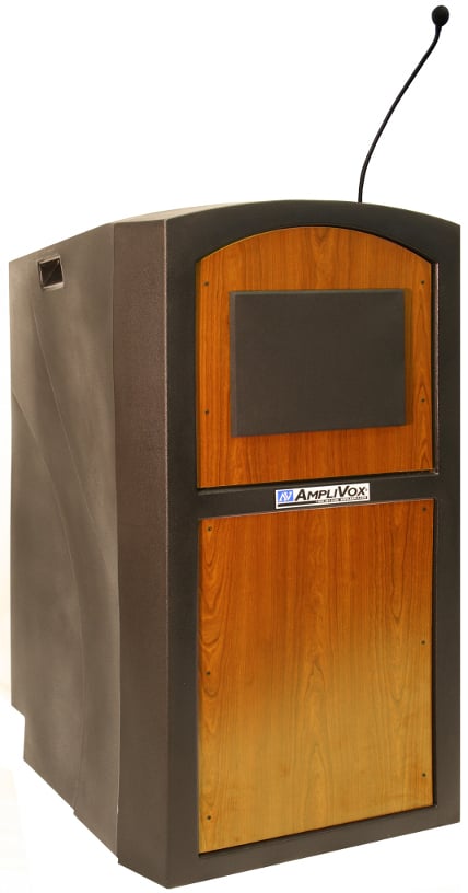 Wireless Pinnacle Multimedia Lectern with Lapel Microphone Transmitter