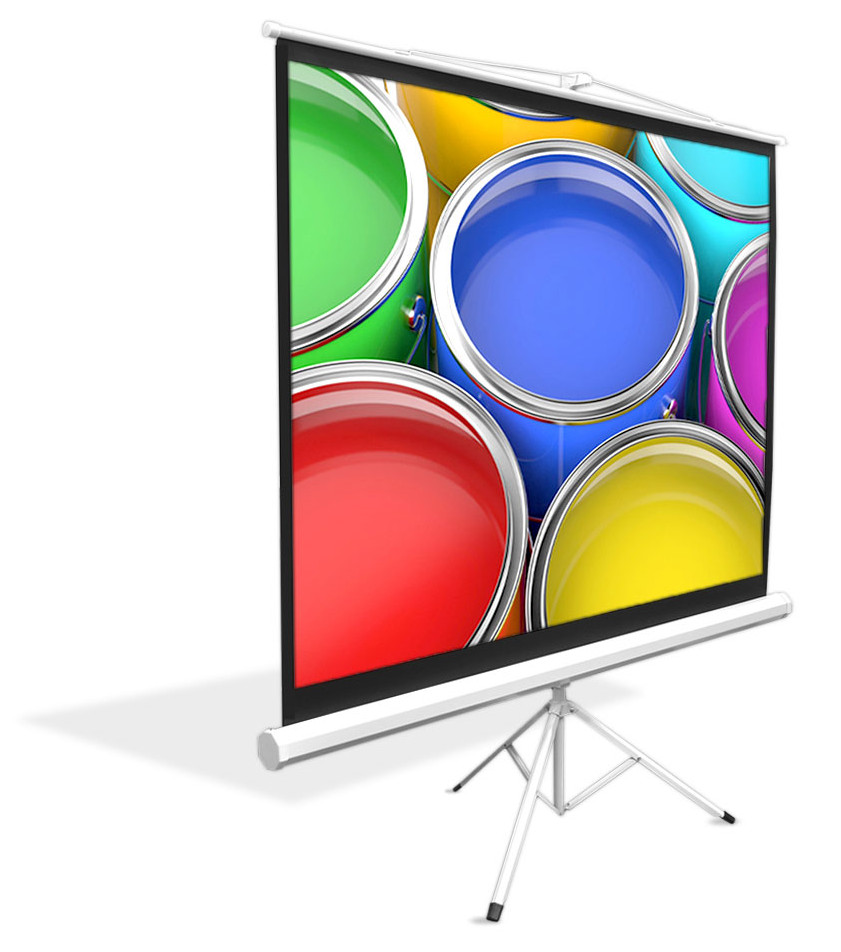 Universal 84-Inch Floor Standing Portable Fold-Out Roll-Up Tripod Manual Projector Screen (50.0'' x 66.9''), with Matte White Surface