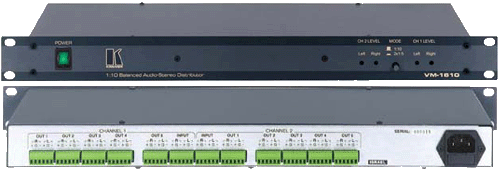 1x10 or 2x5 Balanced Stereo Audio Distribution Amplifier