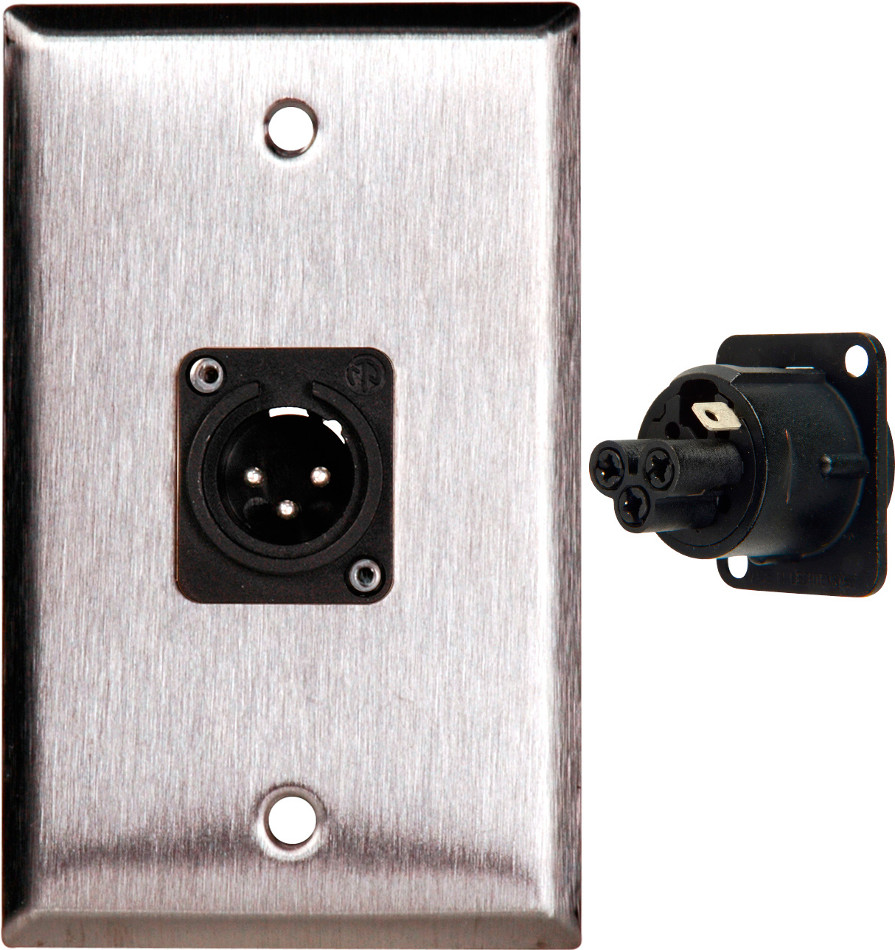 Single Gang Stainless Steel Wallplate with Neutrik 3-Pin XLR Male Connector