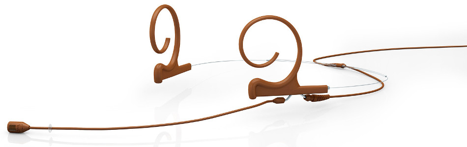 d:fine Dual Ear Cardioid Headset Microphone with Hardwired 3.5mm Locking Connector and 120mm Long Boom Arm, Brown