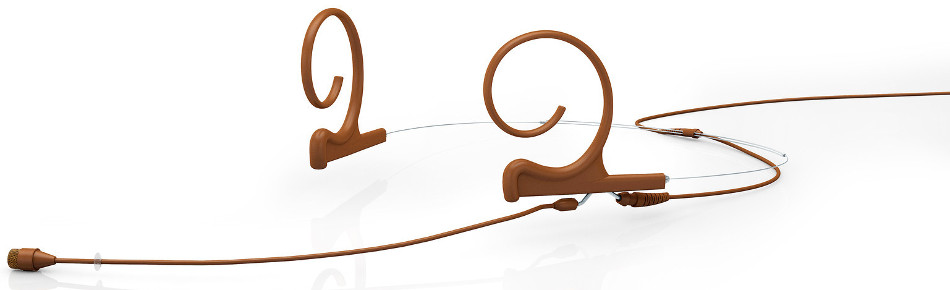 d:fine Dual Ear Omnidirectional Headset Microphone with Hardwired TA5F Connector and 110mm Long Boom Arm, Brown