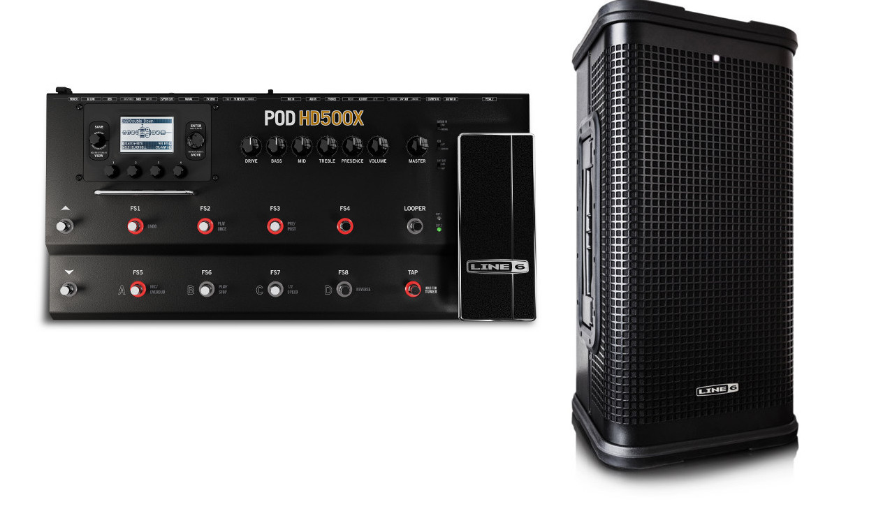 Full-Range Flat-Response Guitar Rig Bundle with POD HD500X Modeling Processor and StageSource L2m Loudspeaker with Onboard Mixer and Effects