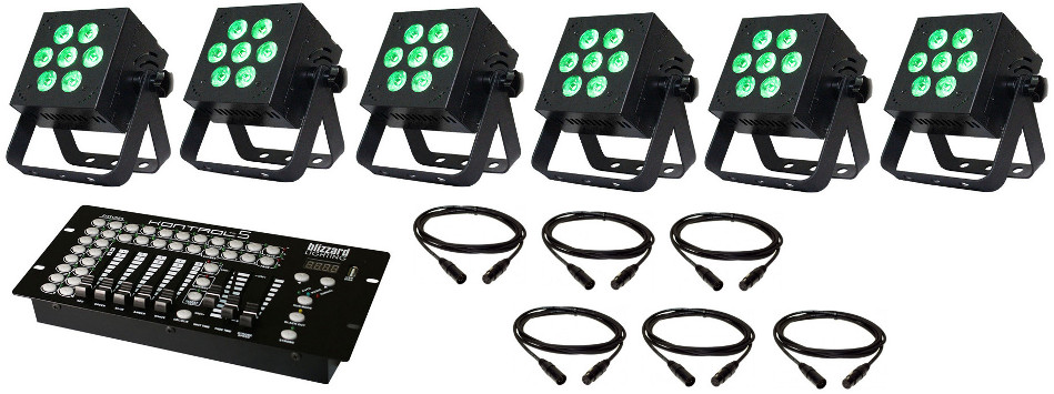 6x Hotbox 5 RGBAW Fixtures with FREE Kontrol 5 Controller and 6x 25 ft DMX Cables