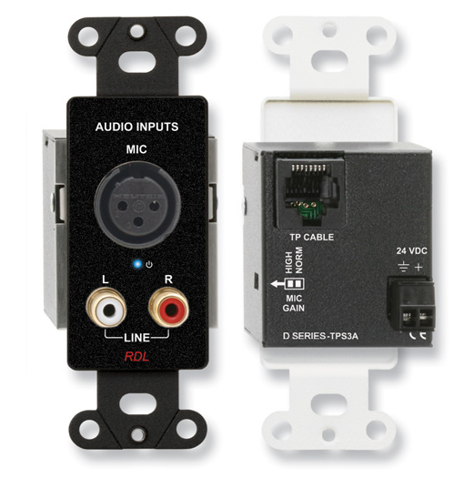 Active Three-Pair Sender Module with XLR Microphone and Stereo RCA Inputs in Black