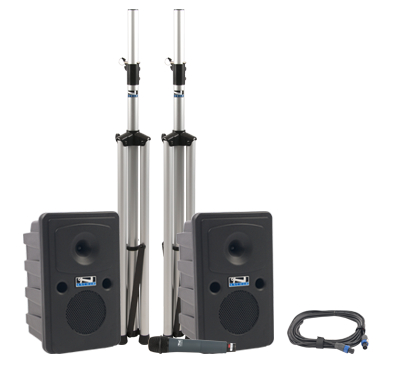 Go Getter Deluxe Portable PA Package with Unpowered Companion Speaker, Speaker Stands and Choice of Wireless Transmitter