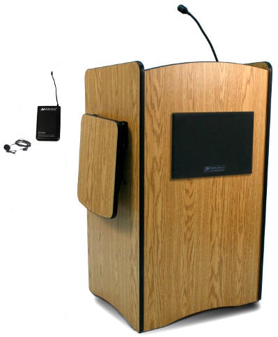 Wireless Multimedia Presentation Podium with Lapel Microphone Transmitter