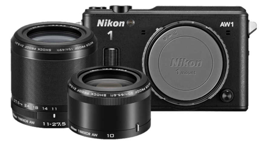 14.2 MP 1 AW1 Camera in Black with NIKKOR AW 11-27.5mm f/3.5-5.6 Zoom and AW 10mm f/2.8 Lenses