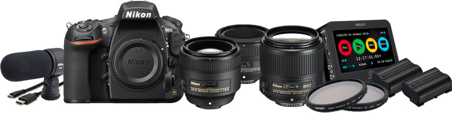 36.3MP D810 DSLR Camera Film Makers Kit with 3x AF-S NIKKOR Lenses, Atomos Ninja 2, 2x Tiffen ND Filters, etc.