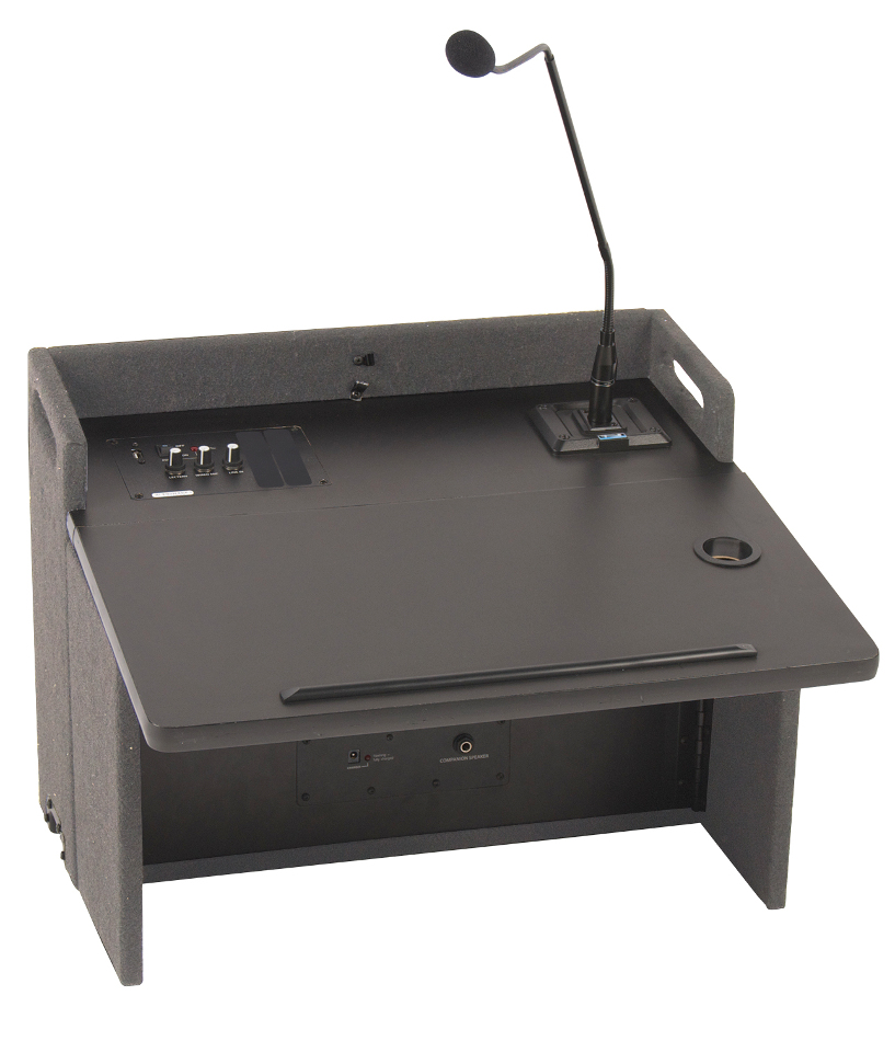 Acclaim Lectern with Onboard Speaker and 24" Gooseneck Microphone in Gray