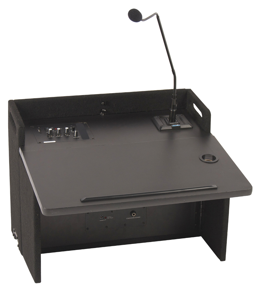 Acclaim Lectern with (1) UHF Wireless Receiver, Onboard Speaker and 24" Gooseneck Microphone in Black