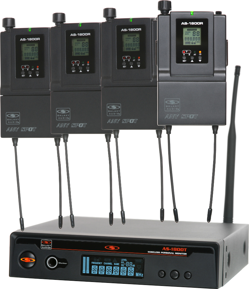 Band Pack In-Ear Monitor System with (4) Receivers, (4) Sets of Earbuds and (1) Transmitter