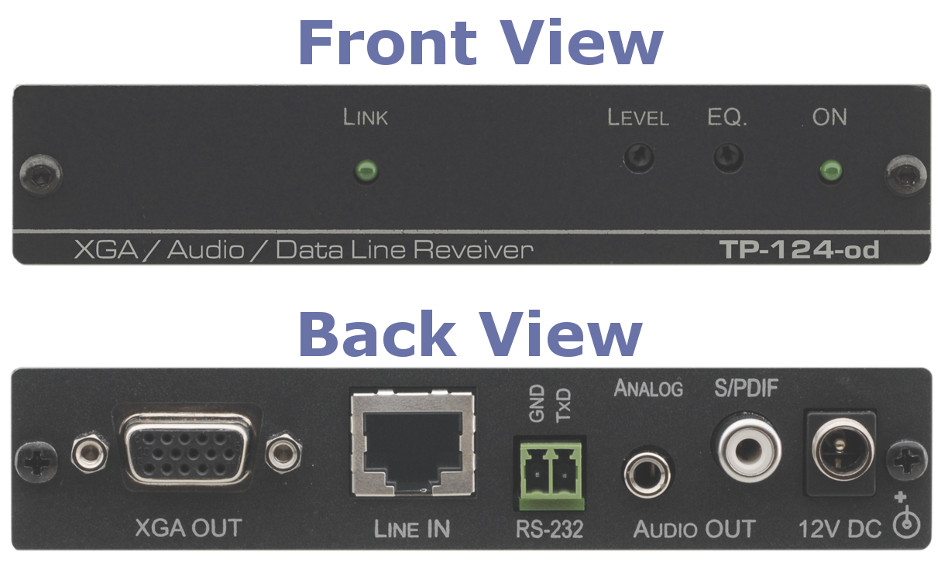 Computer Graphics Video, Stereo & S/PDIF Audio and RS-232 over Twisted Pair Receiver with EMP Protection