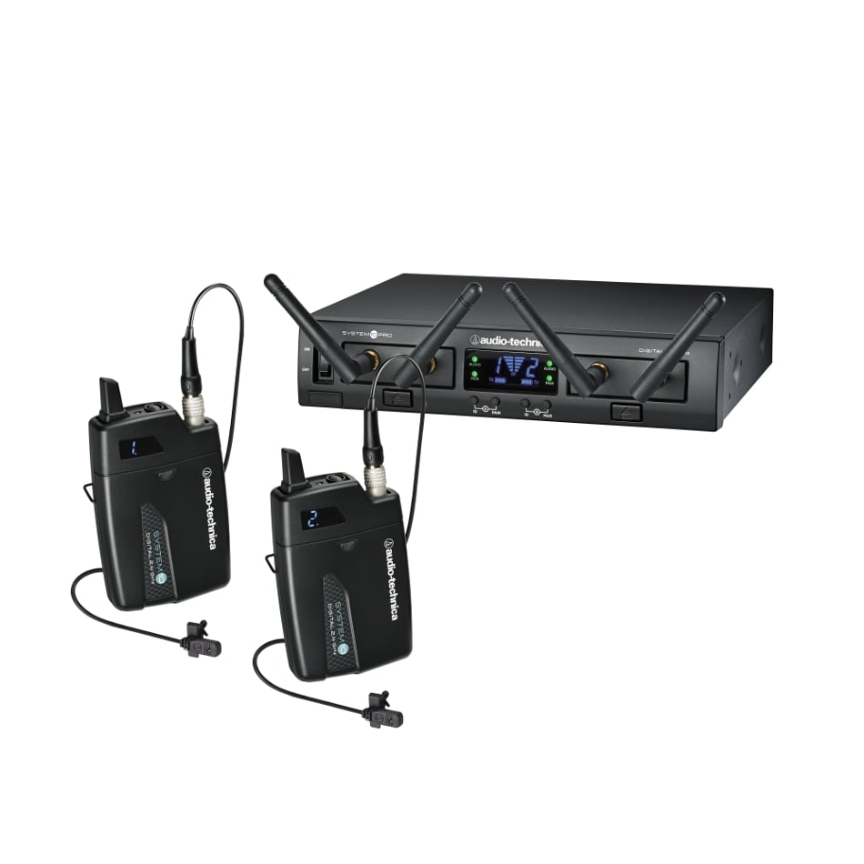System 10 PRO Rackmount Dual-Channel Digital Wireless Lavalier System with (2) ATW-T1001 Bodypack Transmitters and (2) MT830cW Lavalier Microphones