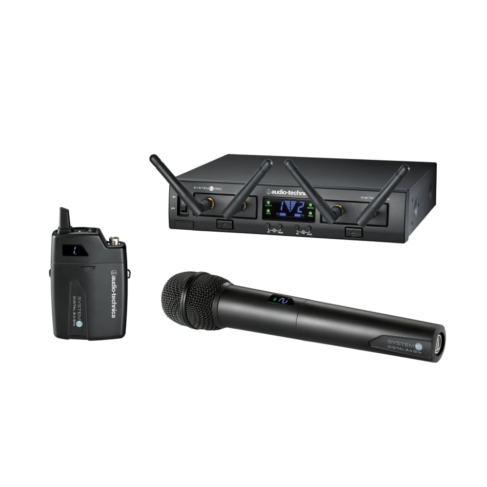 System 10 PRO Rackmount Dual-Channel Digital Wireless System with (1) ATW-T1001 Bodypack Transmitter and (1) ATW-T1002 Handheld Transmitter