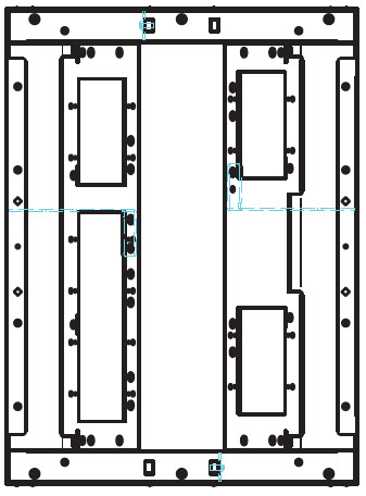 Back Box with 3x 2-Gang and 1x 4-Gang Opening in 2 Rows with Knockouts