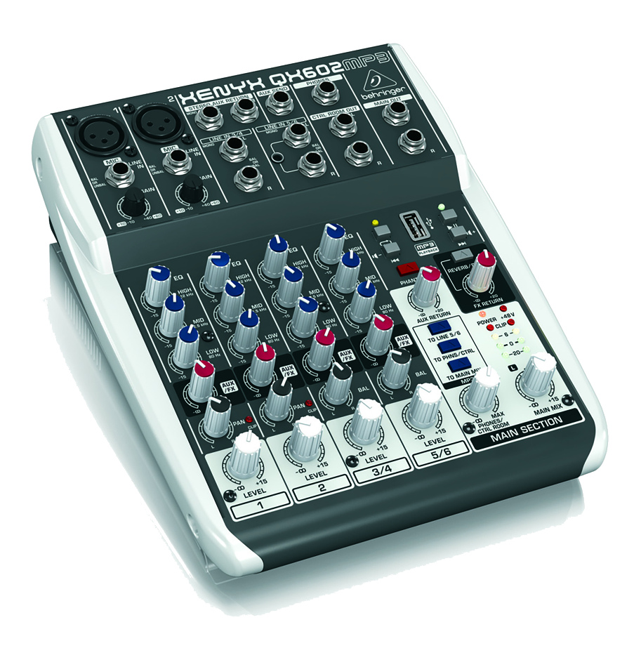 6-Input 2-Bus Compact Mixer with Onboard MP3 Player and Effects