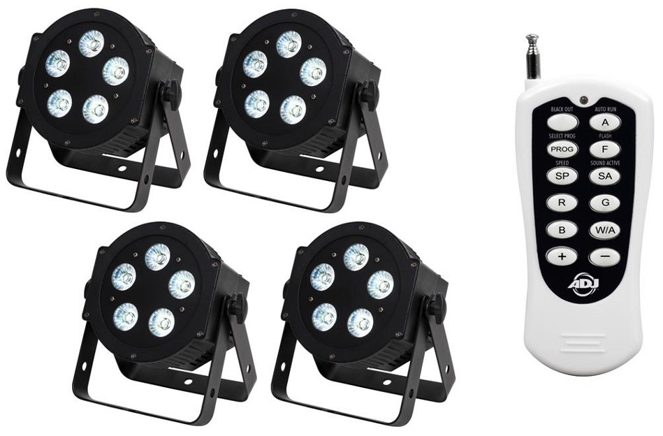 4x 5P Hex 6-in-1 LED Par Fixture with 1x RFC Remote Control