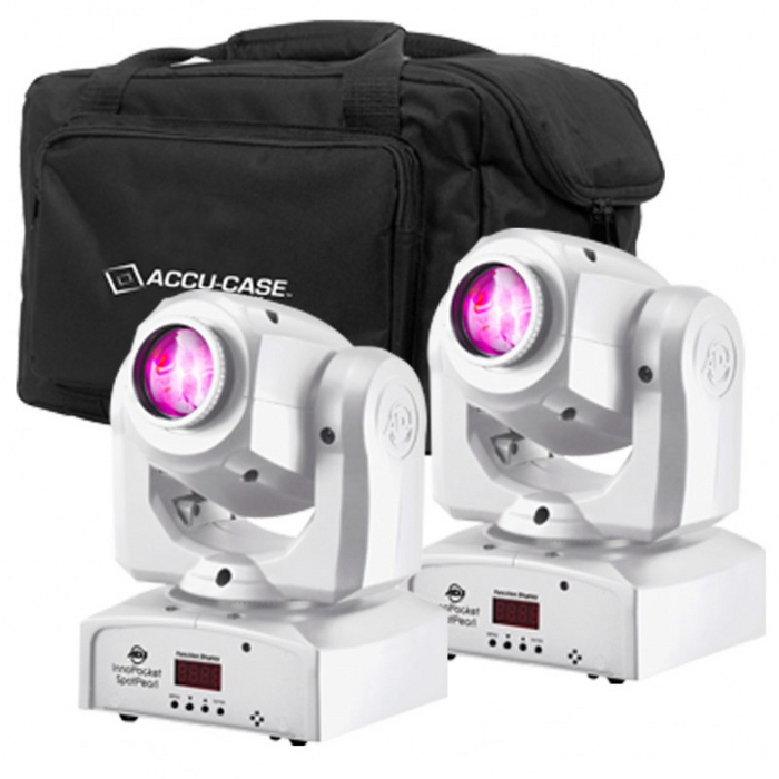 2x Inno Pocket Spot Moving Head LEDs in White with F4 Par Bag