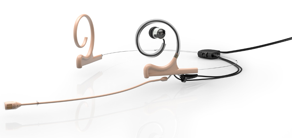 d:fine™ 88 In-Ear Broadcast Cardioid Headset Microphone in Beige with Dual-Ear Mounts, Single In-Ear Monitor, and 120mm Boom
