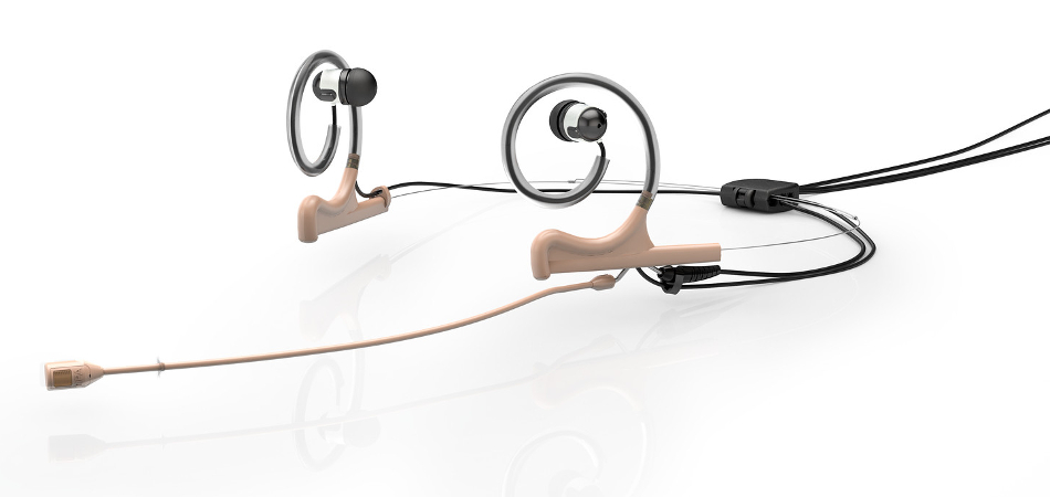 d:fine™ 88 In-Ear Broadcast Cardioid Headset Microphone in Beige with Dual-Ear Mounts, Dual In-Ear Monitors, and 120mm Boom