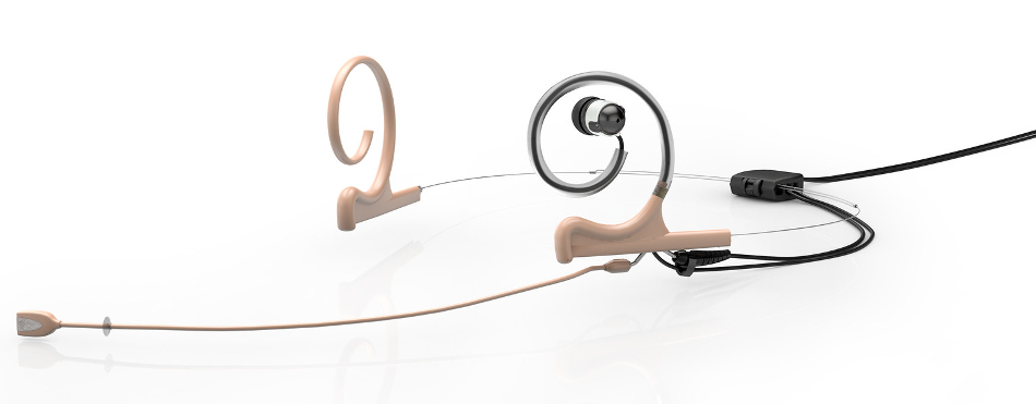 d:fine™ In-Ear Broadcast Cardioid Headset Microphone in Beige with Dual-Ear Mounts, Single In-Ear Monitor, and 120mm Boom