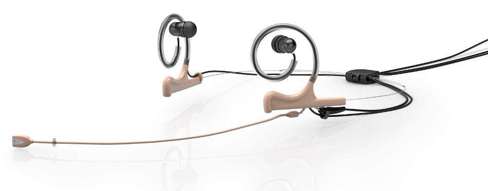 d:fine™ In-Ear Broadcast Cardioid Headset Microphone in Beige with Dual-Ear Mounts, Dual In-Ear Monitors, and 120mm Boom
