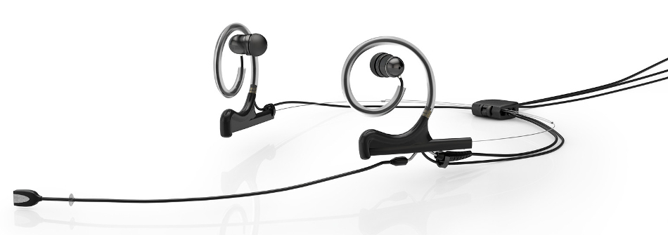 d:fine™ In-Ear Broadcast Omnidirectional Headset Microphone in Black with Dual-Ear Mounts, Dual In-Ear Monitors, and 110mm Boom