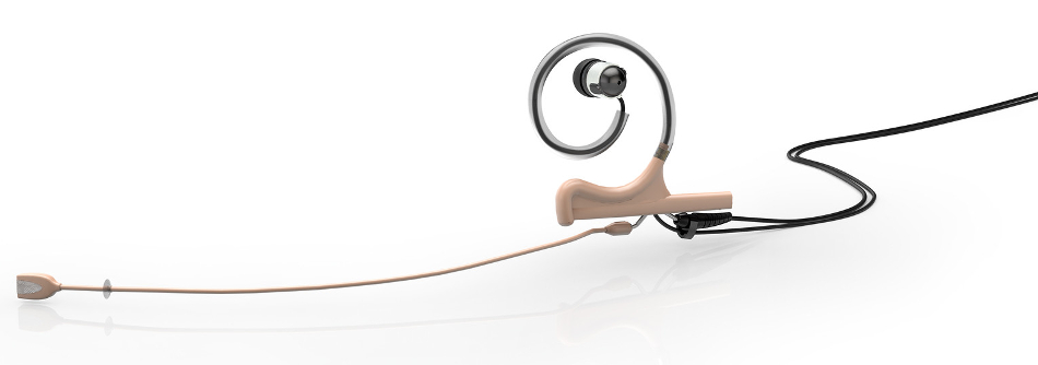 d:fine™ In-Ear Broadcast Omnidirectional Headset Microphone in Beige with Single-Ear Mount, Single In-Ear Monitor, and 110mm Boom