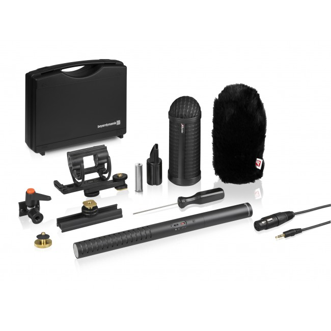 Battery/Phantom Powered Shotgun Condenser Microphone with Rycote Universal Camera Kit