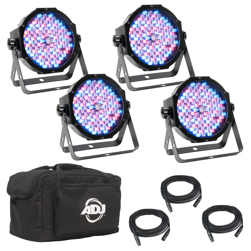 Package of 4 Mega Par Profile Fixtures with Cables and Case