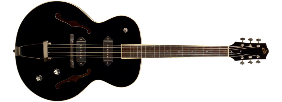 Archtop Acoustic Guitar with Dual P-90 Pickups in Gloss Black Finish