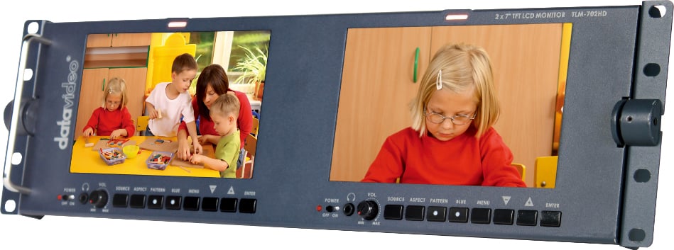 Dual 7" Screen LCD Monitor Rack Unit with HD-SDI Inputs
