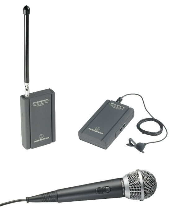 Wireless System, VHF, Lavalier & Handheld Mics, Battery-Powered Receiver and Transmitter
