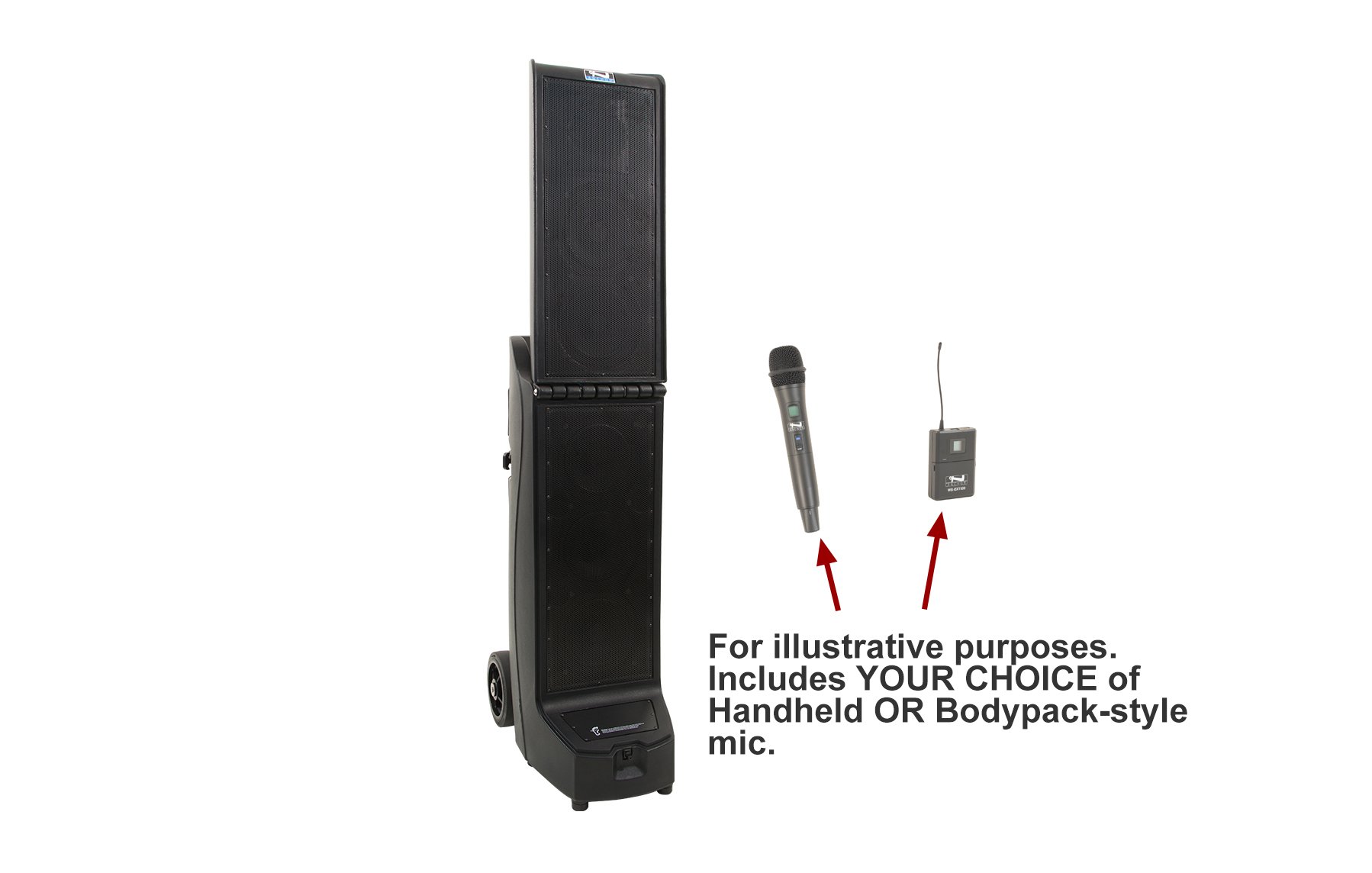 Bigfoot Portable Line Array with Wireless Receiver, CD/MP3 Player, Bluetooth, and Choice of Wireless Transmitter