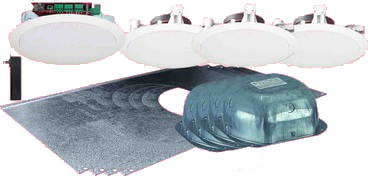 Four 2-Source 5.25" Amplified Drop Ceiling Speakers with Bluetooth with Accessories