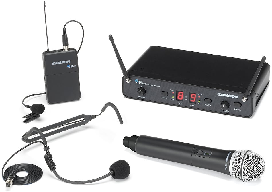 Dual-Channel Wireless Microphone System with Handheld, Bodypack Transmitters