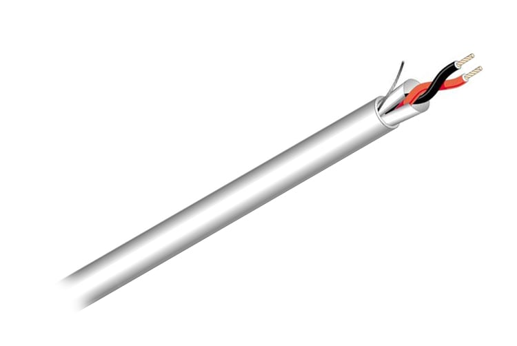 500 ft Extra Flexible Shielded 2 Conductor 22 Gauge Plenum Cable, White