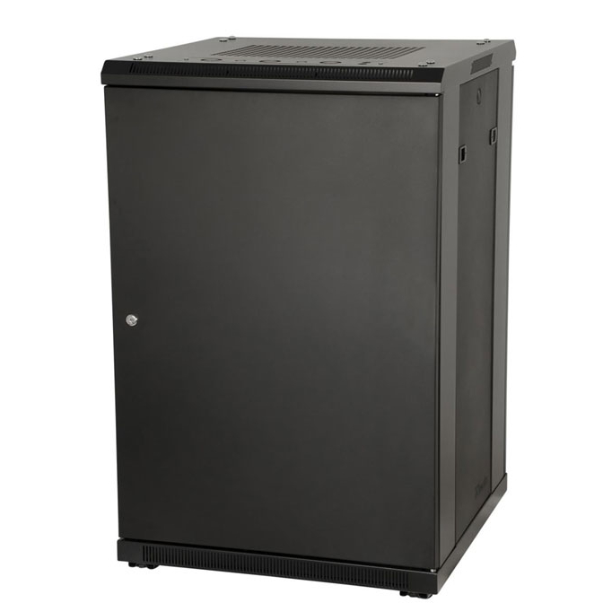 18U, 23" Deep Metal Floor Standing Rack w/ Glass Door