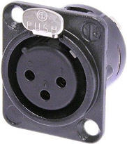 3-Pin XLR-F Panel Connector in Black with Solder Cups and Gold Contacts