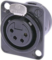 4-Pin Female XLR Panel Receptacle, Black, Silver Contacts