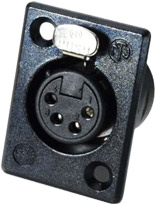 4-Pin Female XLR Rectangular Panel Connector, Black, Gold Contacts